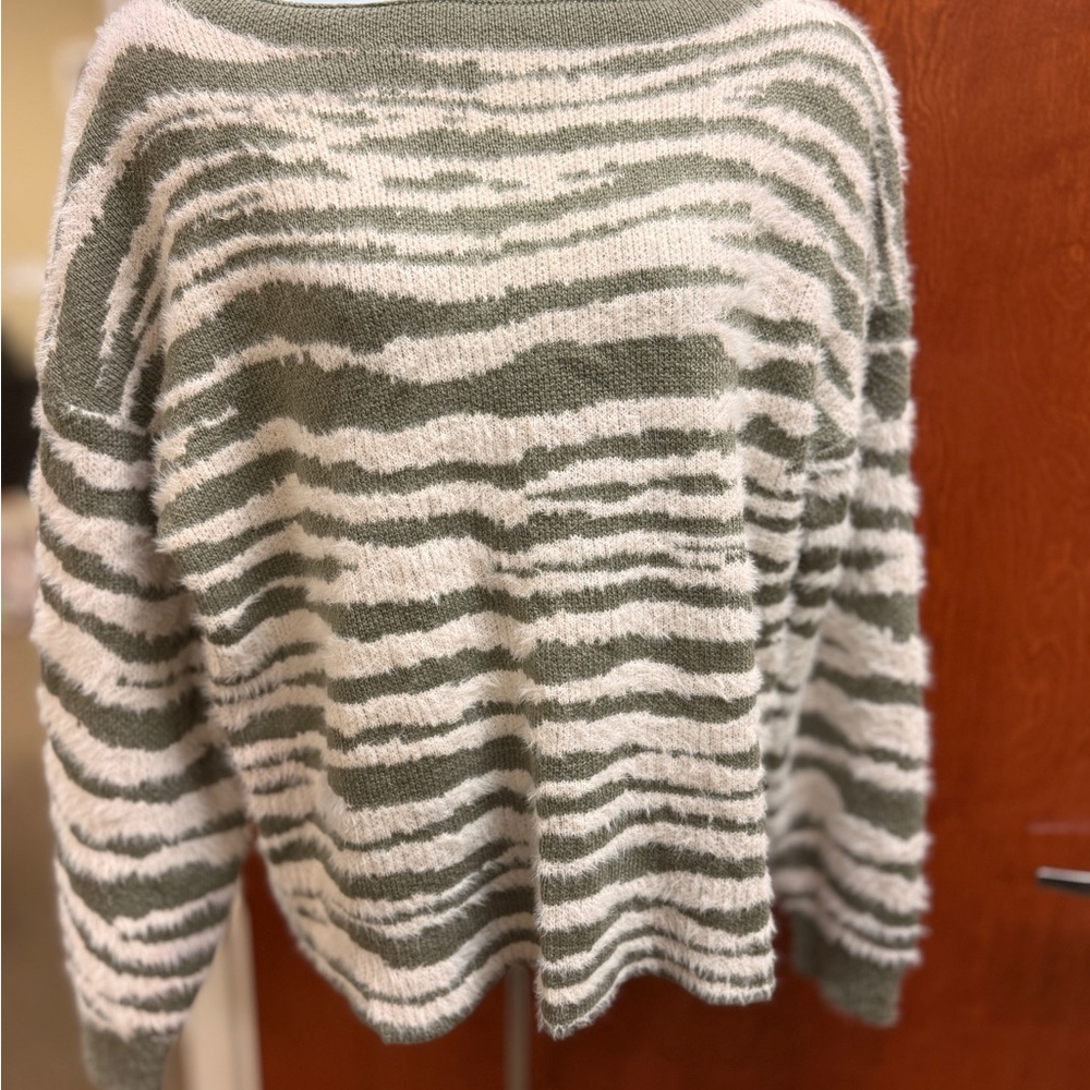 Easel -Boutique Purchased Striped Green and White Women's Sweater